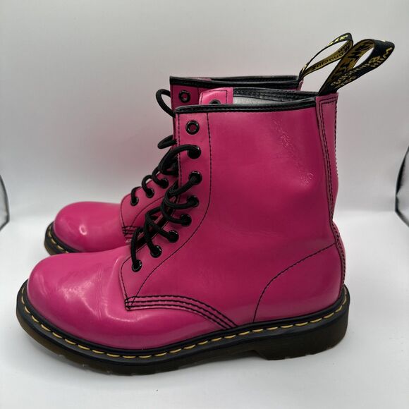 Dr. Martens Hot Pink 1460 Patent Lace Up Combat Ankle Boot Lamper Womens Size 8 - Picture 3 of 6
